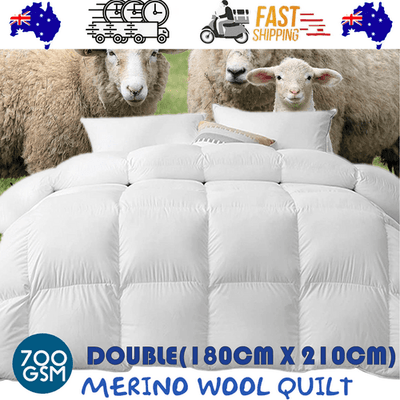 700 GSM Australian Merino Wool Quilt Duvet Doona Summer Winter Double 180cm x 210cm