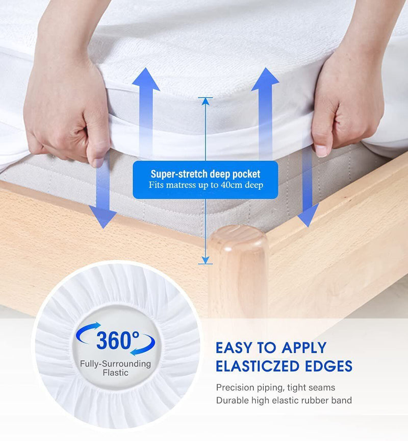 100% Terry Cotton Fitted Mattress Protector Waterproof King