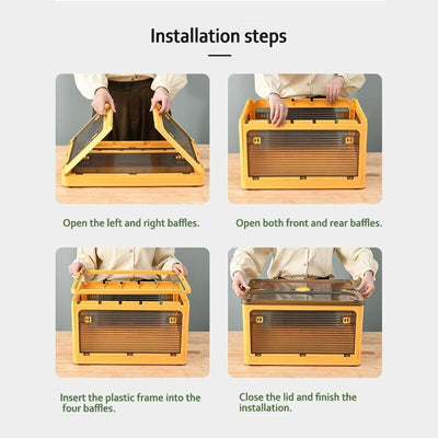 37L yellow Storage Container Stackable 5 Sides Open Top Lid Transparent Foldable