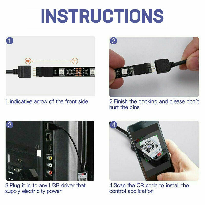 5V RGB LED Strip Lights IP65 Waterproof 5050 5M 10M 20M 300 LEDs USB Bluetooth