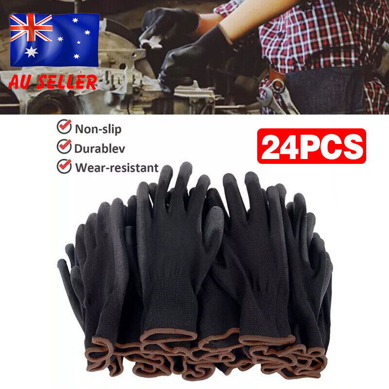 24PCS Antistatic Nylon Gloves Work Safety Working Mechanic Gloves Garden Builder
