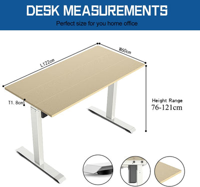 Sardine Sport Electric Standing Desk, 100KG Motorised Height Adjustable Computer Desk, Sit Stand Desk, Home Office (120 x 60 cm / 47.2 x 23.6 inch)