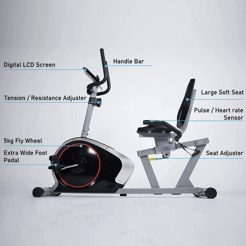 Sardine Sport K16 Recumbent Exercise Bike, Adjustable Magnetic Resistance