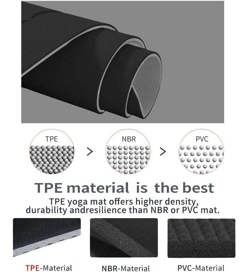 sardine sport tpe yoga mat exercise workout mats fitness mat for home workout home gym extra thick large Black 8mm