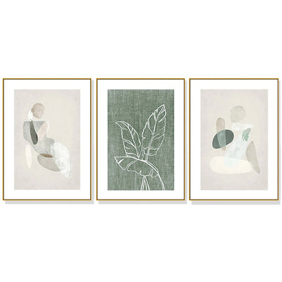 Wall Art 50cmx70cm Abstract body and leaves 3 Sets Gold Frame Canvas