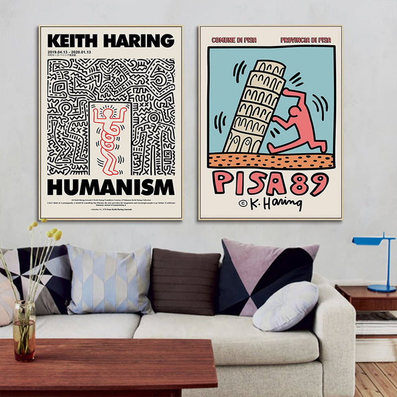 Wall Art 70cmx70cm By Keith Haring 2 Sets Gold Frame Canvas