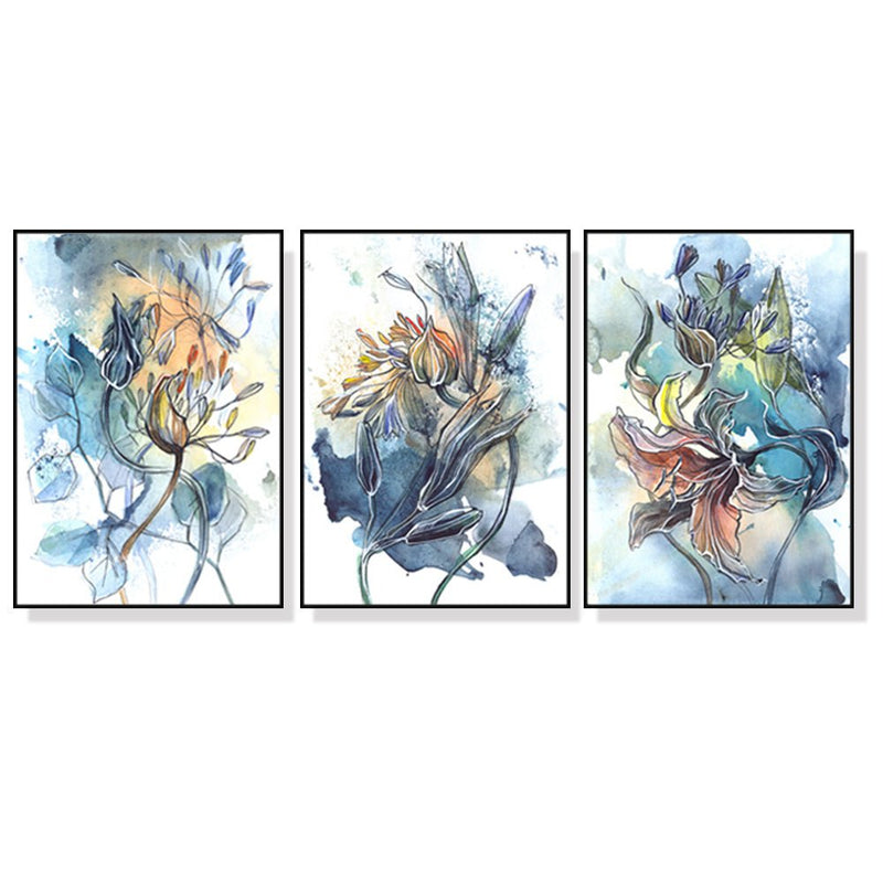 Wall Art 60cmx90cm Watercolor Style Abstract Flower 3 Sets Black Frame Canvas