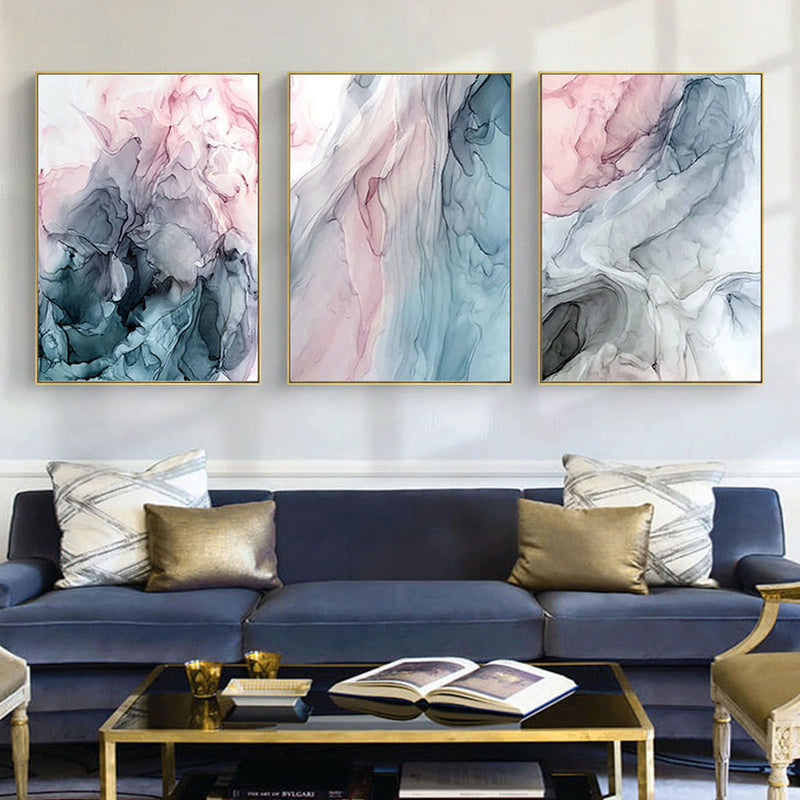 Wall Art 60cmx90cm Colorful Ink Abstract 3 Sets Gold Frame Canvas