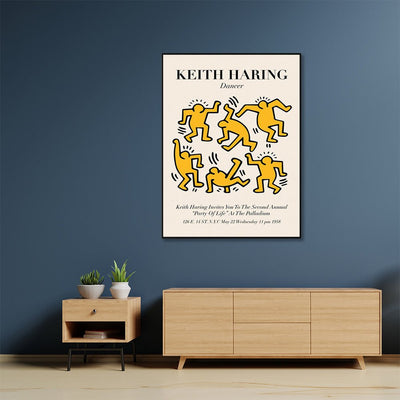 Wall Art 50cmx70cm Keith Haring Dancer Yellow Black Frame Canvas