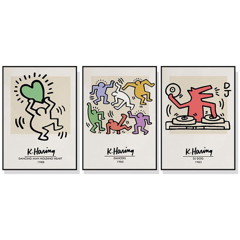 Wall Art 50cmx70cm Keith Haring Pop Art 3 Sets Black Frame Canvas