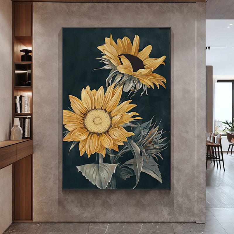 Wall Art 50cmx70cm Sunflowers Black Frame Canvas