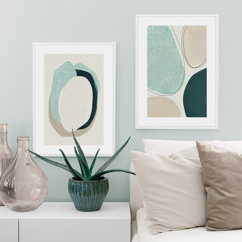 Wall Art 60cmx90cm Abstract Green Circle 2 Sets White Frame Canvas