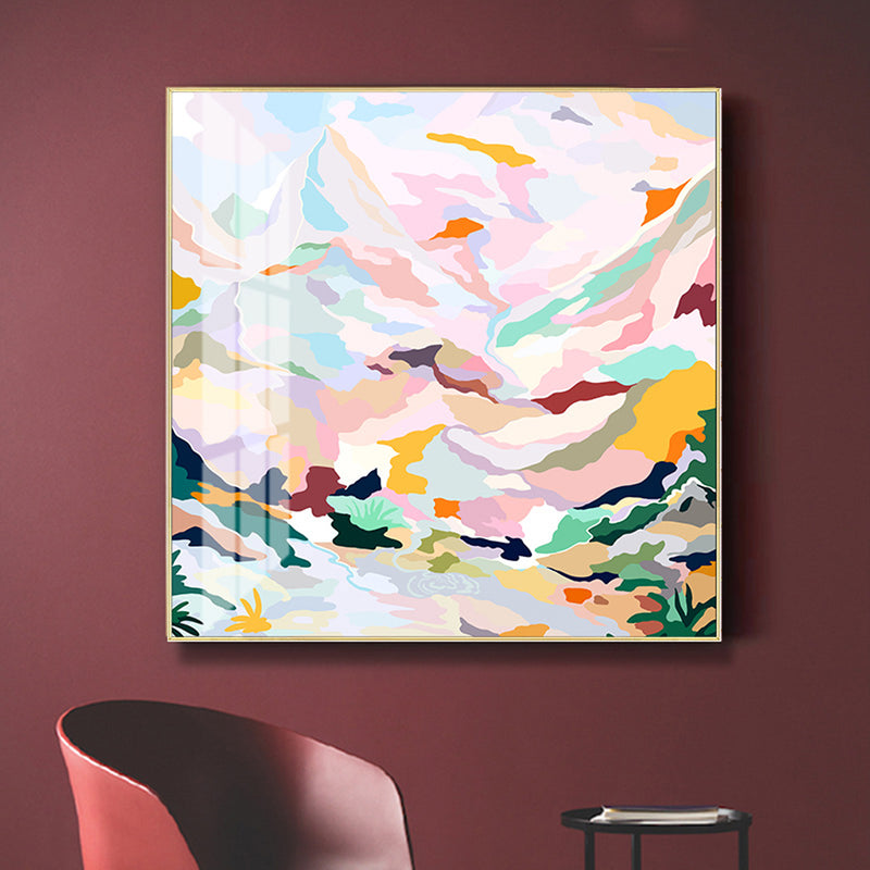 Wall Art 90cmx90cm Abstract Pink Mountain Hand Painted Style Gold Frame Canvas