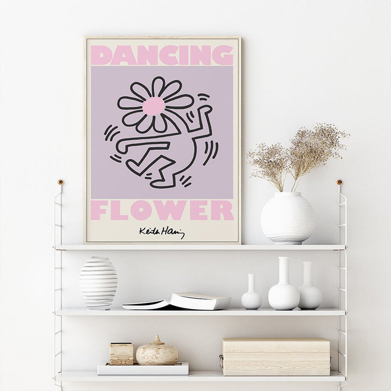 Wall Art 60cmx90cm Keith Haring Dancing Flower Wood Frame Canvas