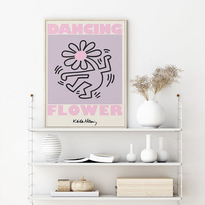 Wall Art 70cmx100cm Keith Haring Dancing Flower Wood Frame Canvas