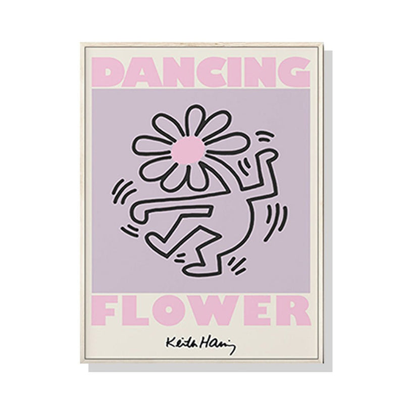 Wall Art 80cmx120cm Keith Haring Dancing Flower Wood Frame Canvas