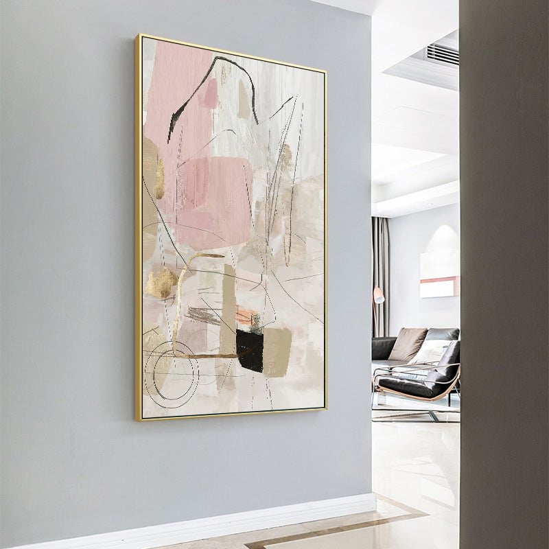 Wall Art 60cmx90cm Abstract Pink Gold Frame Canvas