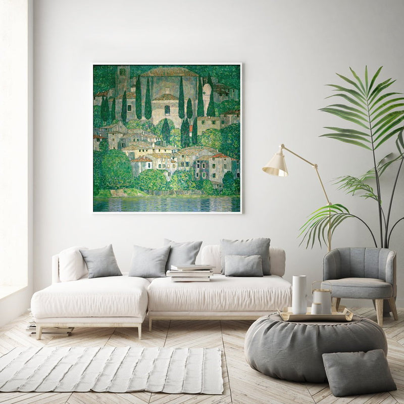 Wall Art 70cmx70cm Kirche In Cassone by Gustav Klimt White Frame Canvas