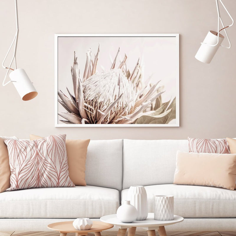 Wall Art 50cmx70cm Pure Protea II White Frame Canvas