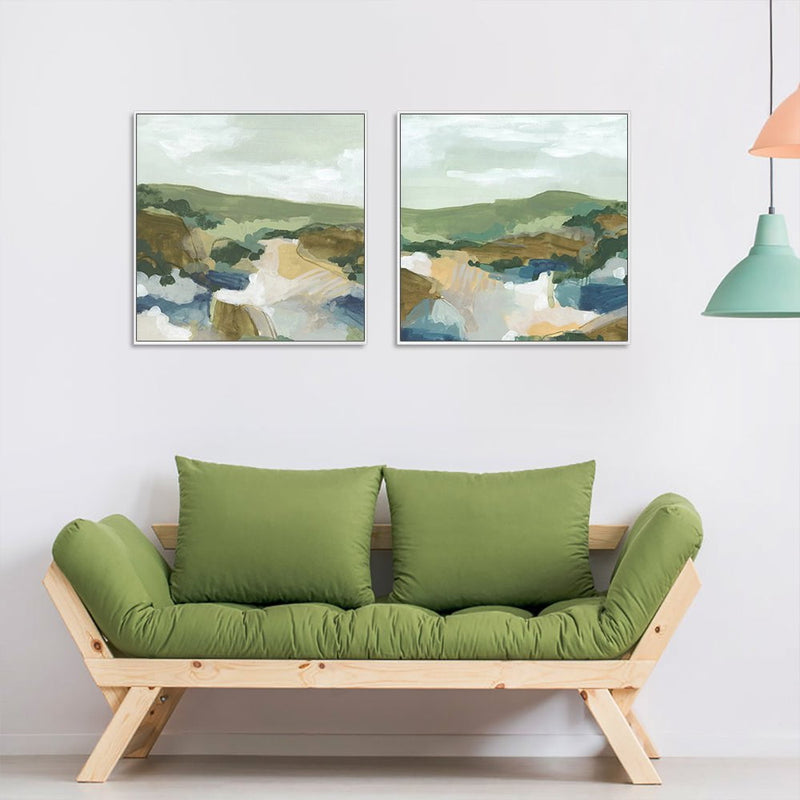 Wall Art 50cmx50cm Abstract Landscape 2 Sets White Frame Canvas