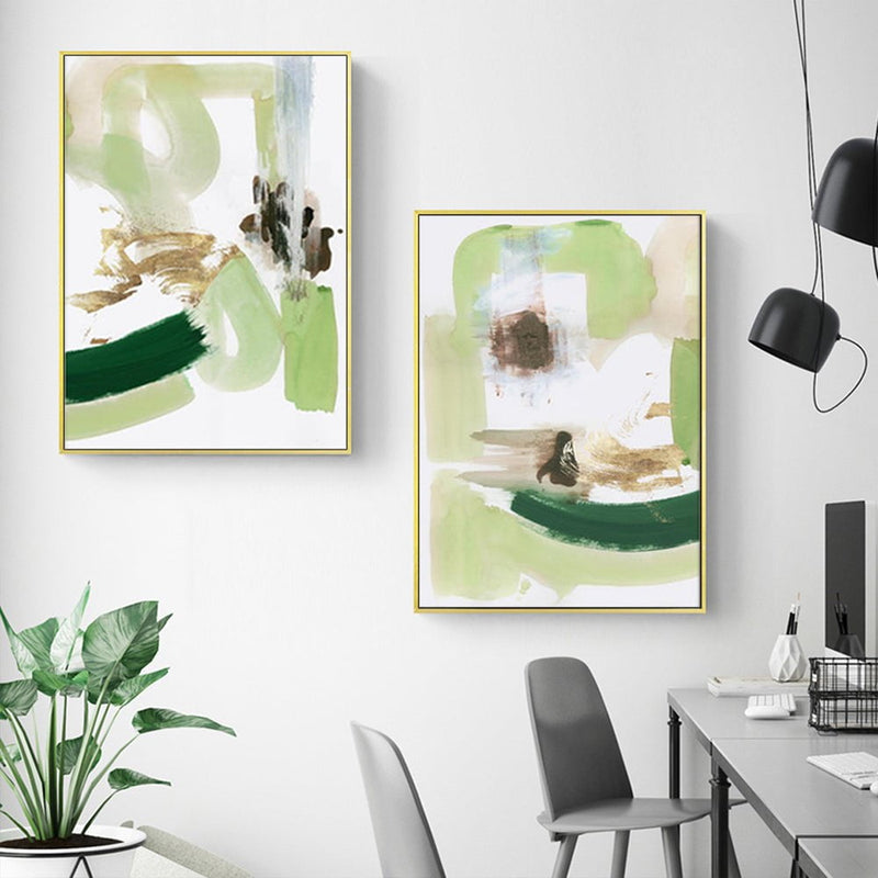 Wall Art 90cmx135cm Abstract Green Mint 2 Sets Gold Frame Canvas