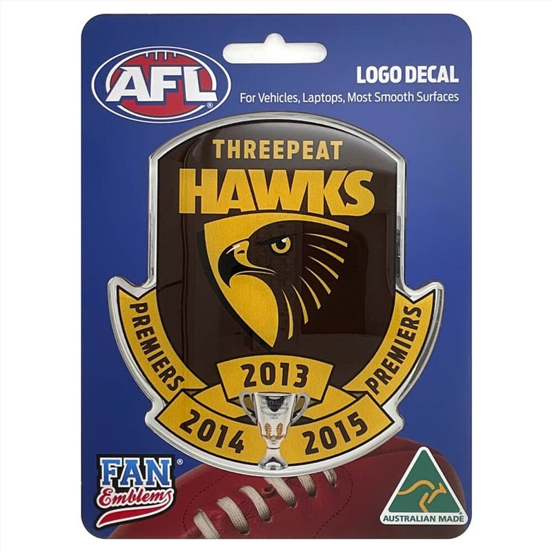 Fan Emblems Afl - Hawthorn Hawks Threepeat Logo Decal