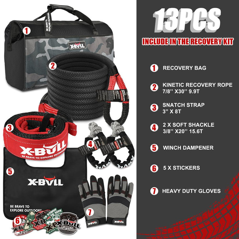 X-BULL 4WD Recovery Kit Kinetic Recovery Rope Snatch Strap / 2PCS Recovery Tracks 4X4 Gen3.0