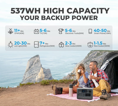 Bluetti EB55 Portable Power Staiotn 700W/537Wh LiFePO4 Battery Backup AU Plug for Home Emergency Outdoor Camping Black