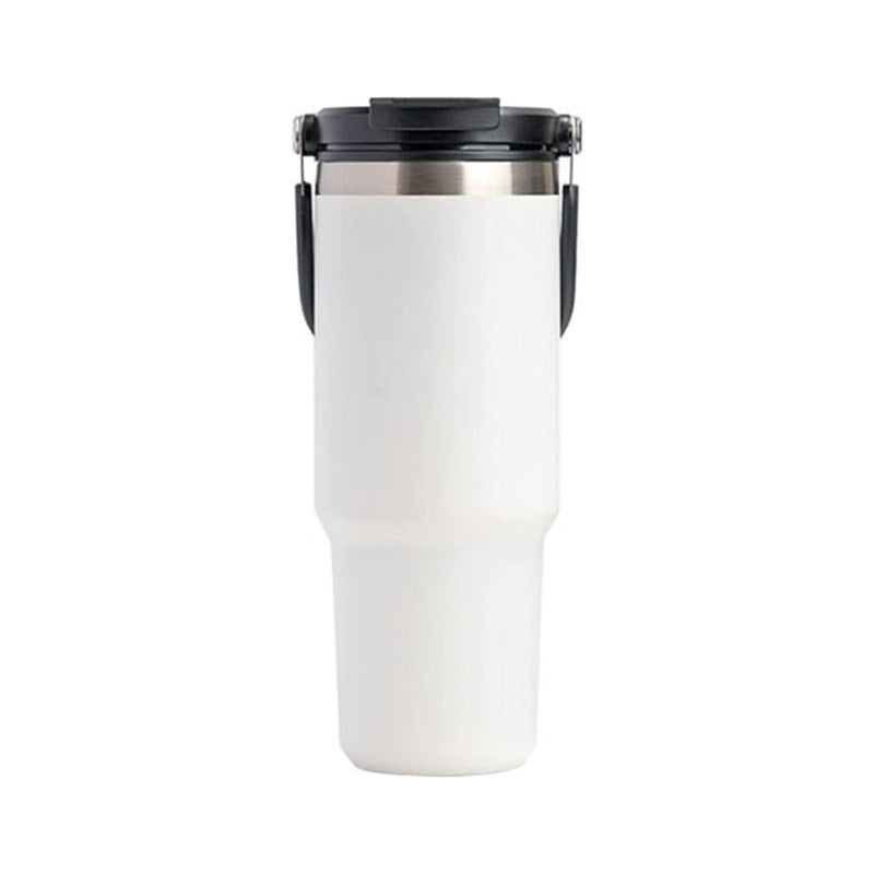 900ML White Stainless Steel Travel Mug with Leak-proof 2-in-1 Straw and Sip Lid, Vacuum Insulated Coffee Mug for Car, Office, Perfect Gifts, Keeps Liquids Hot or Cold