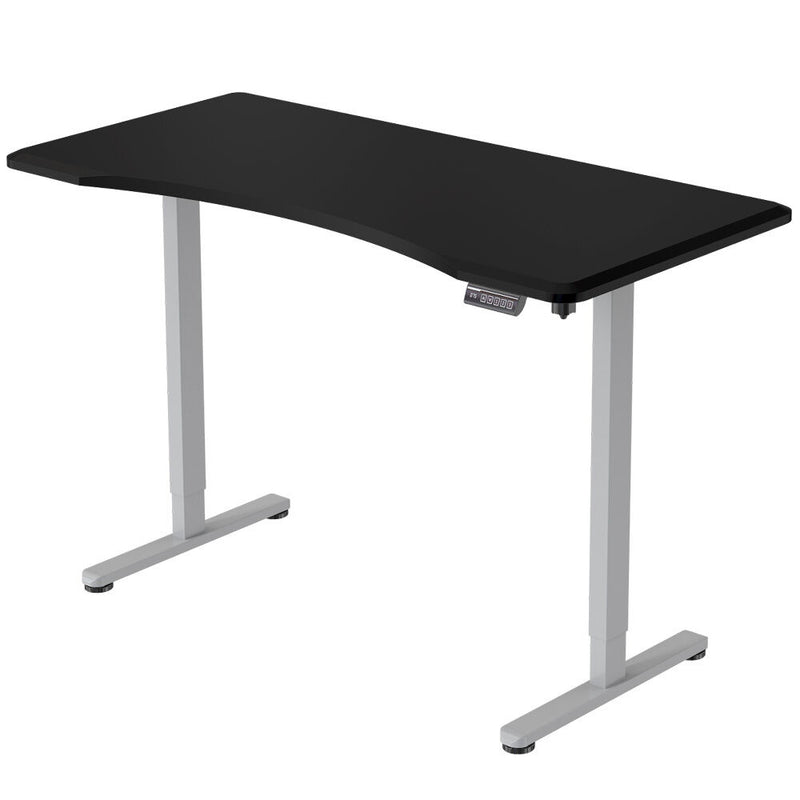 FORTIA Sit To Stand Up Standing Desk, 150x70cm, 72-118cm Electric Height Adjustable, Ergonomically Curved Edge, 50kg Rated, Black/Silver Frame