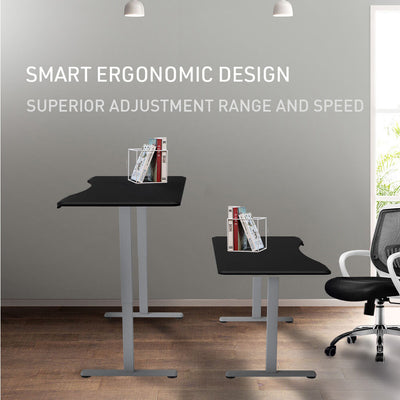 FORTIA Sit To Stand Up Standing Desk, 150x70cm, 72-118cm Electric Height Adjustable, Ergonomically Curved Edge, 50kg Rated, Black/Silver Frame