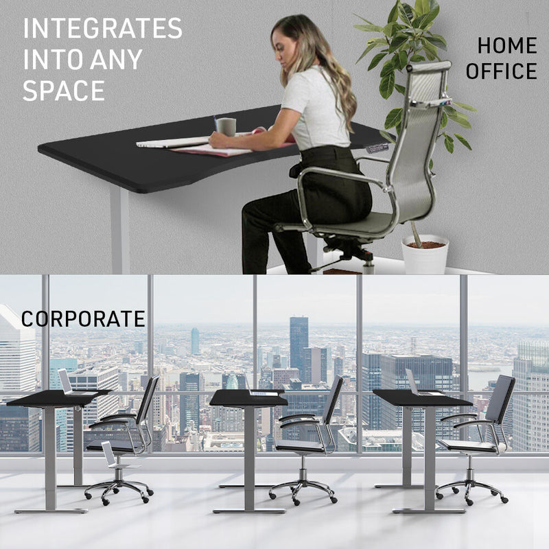 FORTIA Sit To Stand Up Standing Desk, 150x70cm, 72-118cm Electric Height Adjustable, Ergonomically Curved Edge, 50kg Rated, Black/Silver Frame