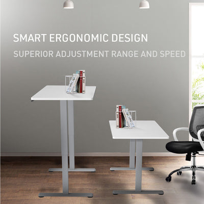 FORTIA Sit To Stand Up Standing Desk, 140x60cm, 72-118cm Electric Height Adjustable, 40kg Rated, White/Silver Frame