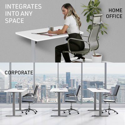 FORTIA Sit To Stand Up Standing Desk, 140x60cm, 72-118cm Electric Height Adjustable, 40kg Rated, White/Silver Frame