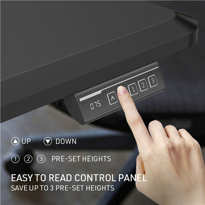 FORTIA Sit To Stand Up Standing Desk, 150x75cm, 72-118cm Electric Height Adjustable, 50kg Rated, Black/Silver Frame