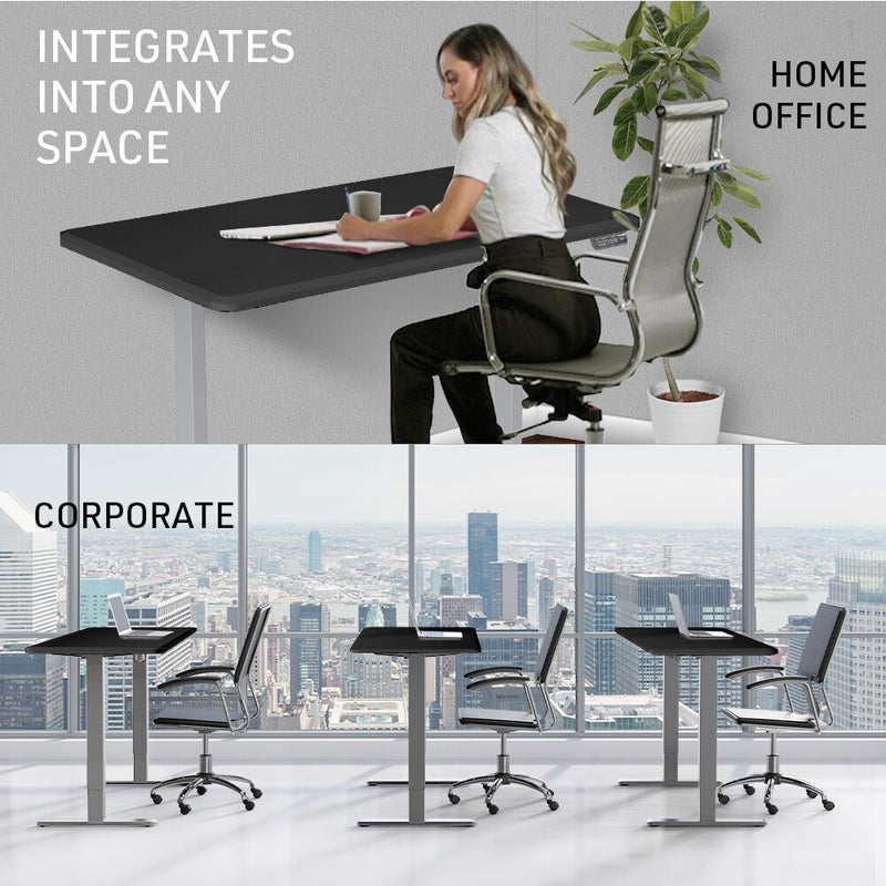 FORTIA Sit To Stand Up Standing Desk, 150x75cm, 72-118cm Electric Height Adjustable, 50kg Rated, Black/Silver Frame