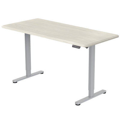 FORTIA Sit To Stand Up Standing Desk, 150x70cm, 72-118cm, Height Adjustable, 50kg Rated, White Oak Style/Silver Frame