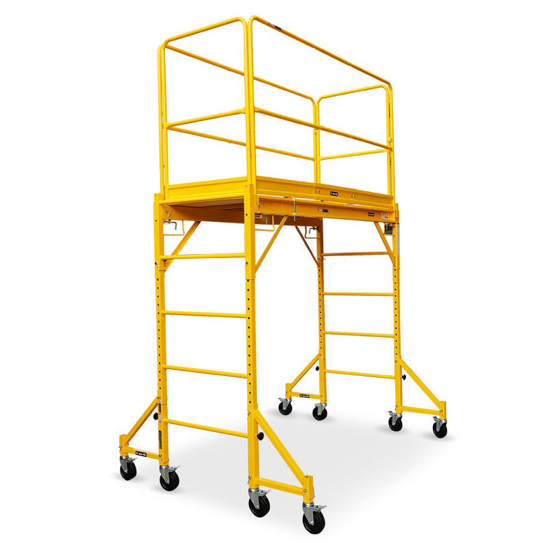 Baumr-AG 1.9 x 0.8 x 1.8m Adjustable Mobile Scaffold Platform, Guard Rail, Outrigger Wheel Set, Trapdoor Hatch