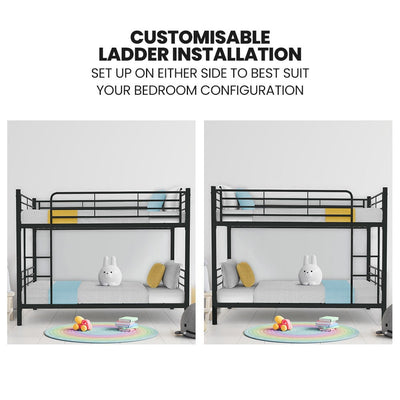 Kingston Slumber 2in1 King Single Metal Bunk Bed Frame, with Modular Design, Dark Matte Grey