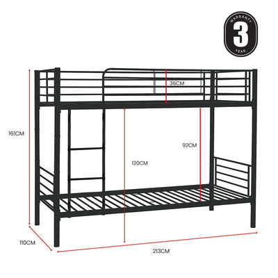 Kingston Slumber 2in1 King Single Metal Bunk Bed Frame, with Modular Design, Dark Matte Grey