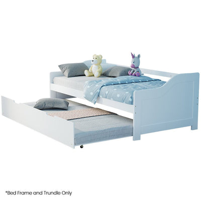 KINGSTON SLUMBER Wooden Single Sofa Bed Frame with Trundle Underbed - White