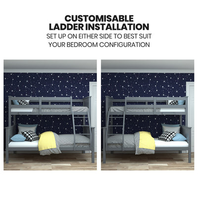 Kingston Slumber Triple Wooden Single Over Double Bunk Bed Frame for Kids, Convertible Design, Grey
