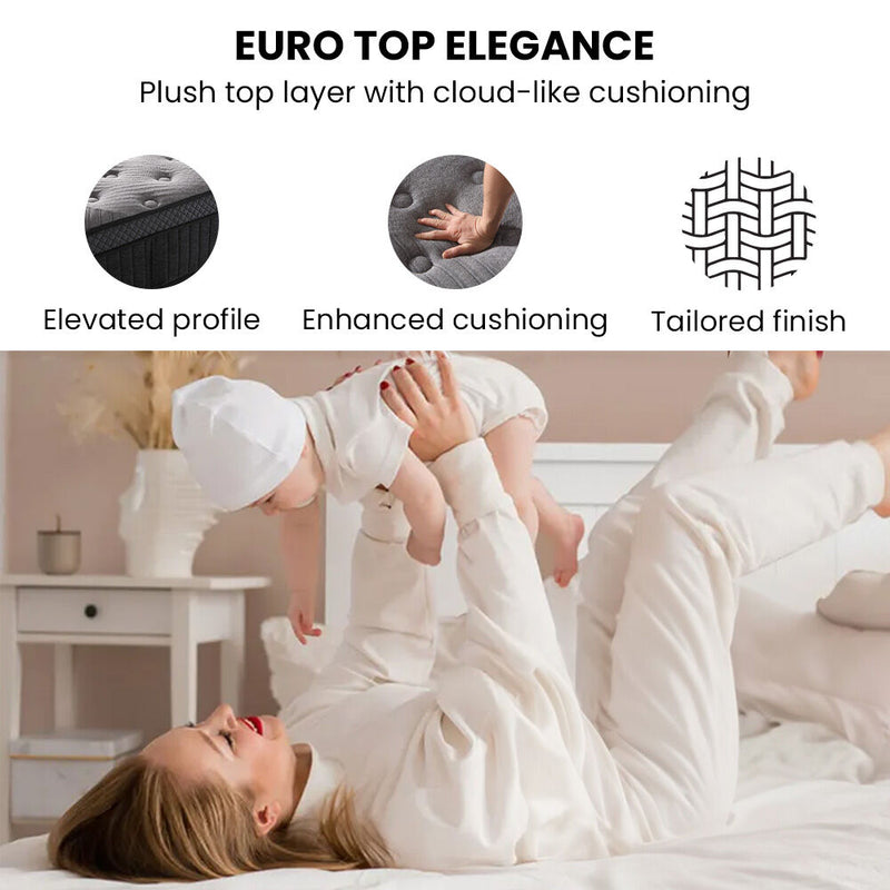 KINGSTON SLUMBER Premium Luxury 34cm Double Mattress, Medium-Firm, Natural Latex Layer, Euro Top, 7-Zone Pocket Spring