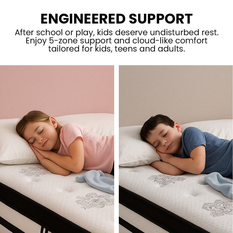 KINGSTON SLUMBER Luxury 34cm Single Mattress, Medium-Firm, Euro Top, 5-Zone Pocket Spring