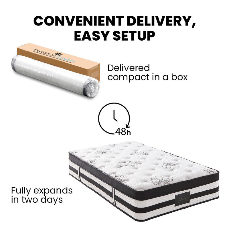 KINGSTON SLUMBER Luxury 34cm Single Mattress, Medium-Firm, Euro Top, 5-Zone Pocket Spring