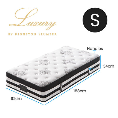 KINGSTON SLUMBER Luxury 34cm Single Mattress, Medium-Firm, Euro Top, 5-Zone Pocket Spring
