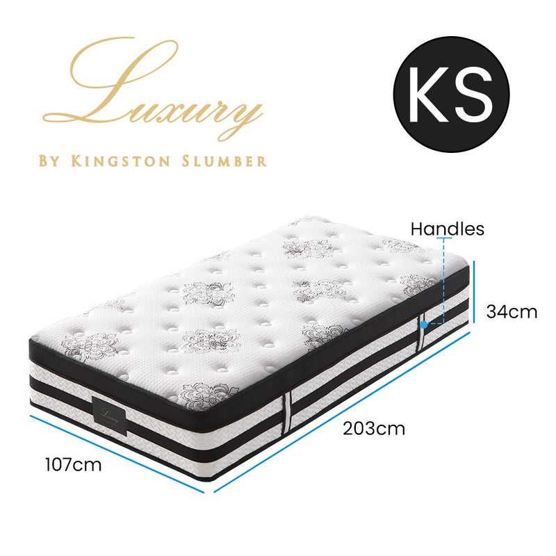 KINGSTON SLUMBER Luxury 34cm King Single Mattress, Medium-Firm, Euro Top, 5-Zone Pocket Spring