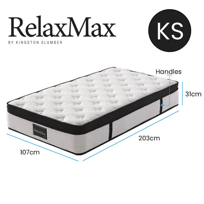 KINGSTON SLUMBER RelaxMax 31cm King Single Mattress, Euro Top, 5-Zone, Pocket Spring, Knitted Fabric