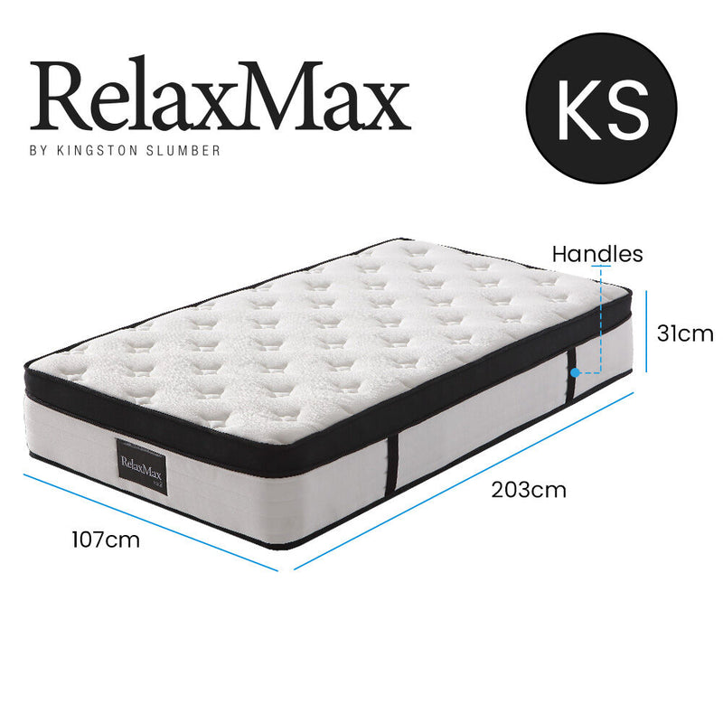 KINGSTON SLUMBER RelaxMax 31cm King Single Mattress, Euro Top, 5-Zone, Pocket Spring, Knitted Fabric