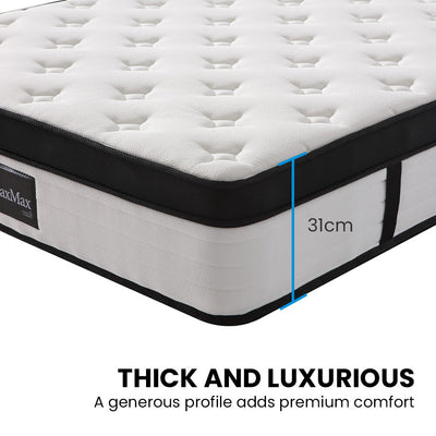 KINGSTON SLUMBER RelaxMax 31cm Double Mattress, Euro Top, 5-Zone, Pocket Spring, Knitted Fabric
